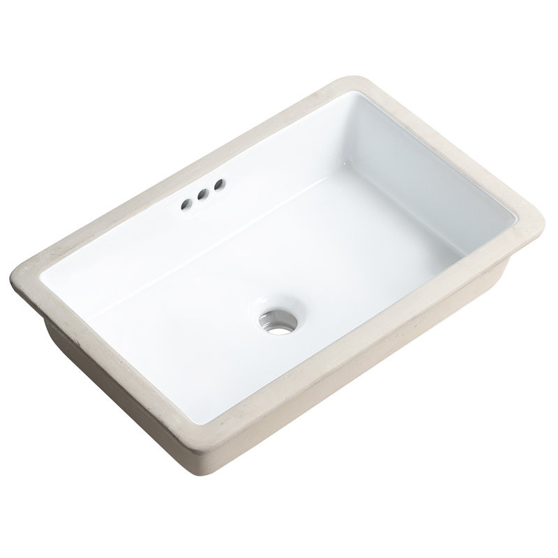 White Rectangle Undermount Bathroom Sink with Overflow Vitreous China 21.8"x14.0" No Faucet Holes