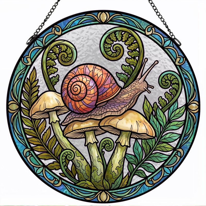 Panneau de vitrail Snail Mushroom ， 7,8H, H 7,8 po