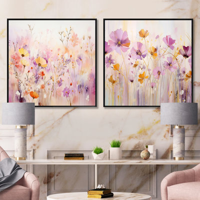 Mauve pétales tranquilles - ensemble de collage abstrait botanique carré de 2