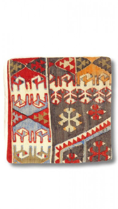 Wool Square Pillow Cover & Insert, Red/Brown/Blue/Orange Southwestern