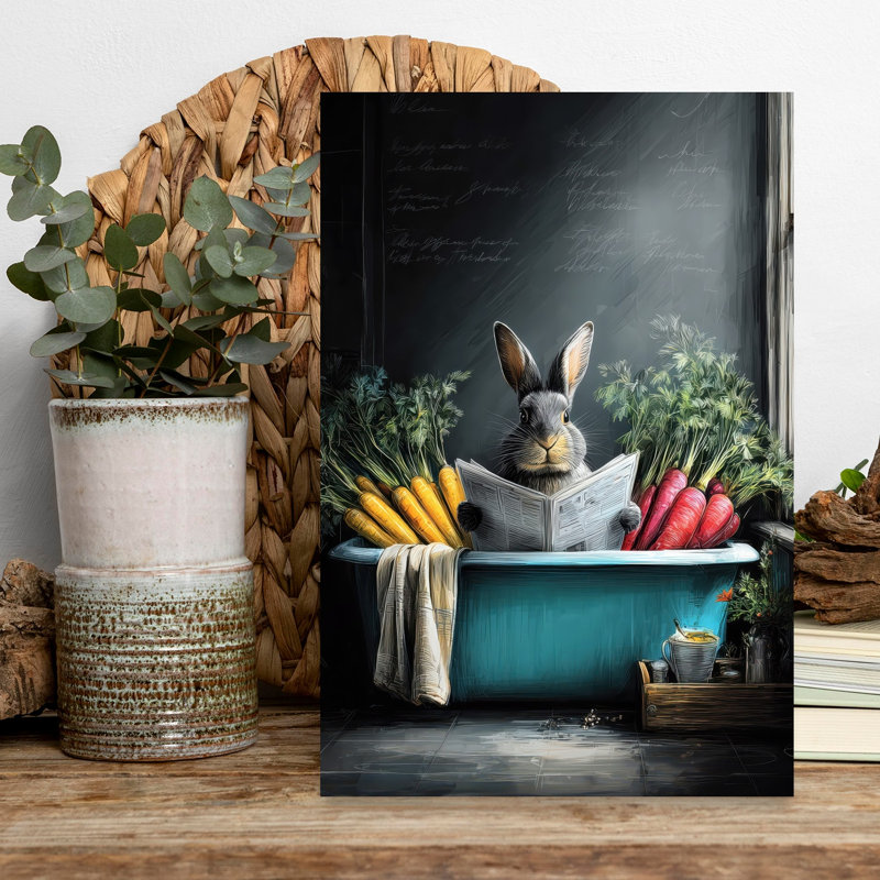 Rabbit In Bathtube 2 1 Piece Wrapped Canvas Wall Art, 45.72 cm H x 30.48 cm W