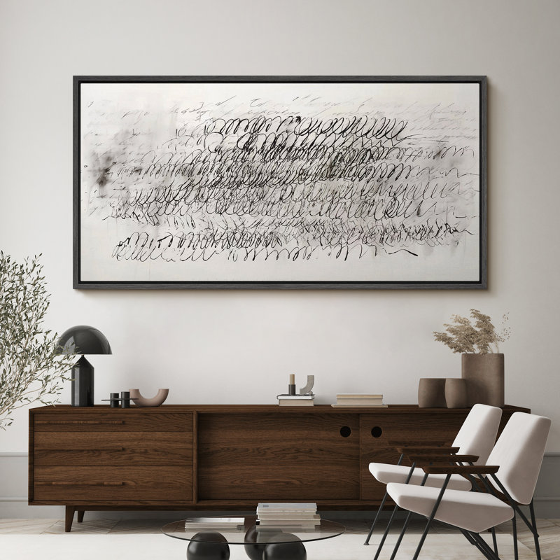 «Abstract Pastel Lines Dynamic Script Flow», reproduction d'art sur toile encadrée, H 30 po x l 60 po, Noir, noir, noir, noir