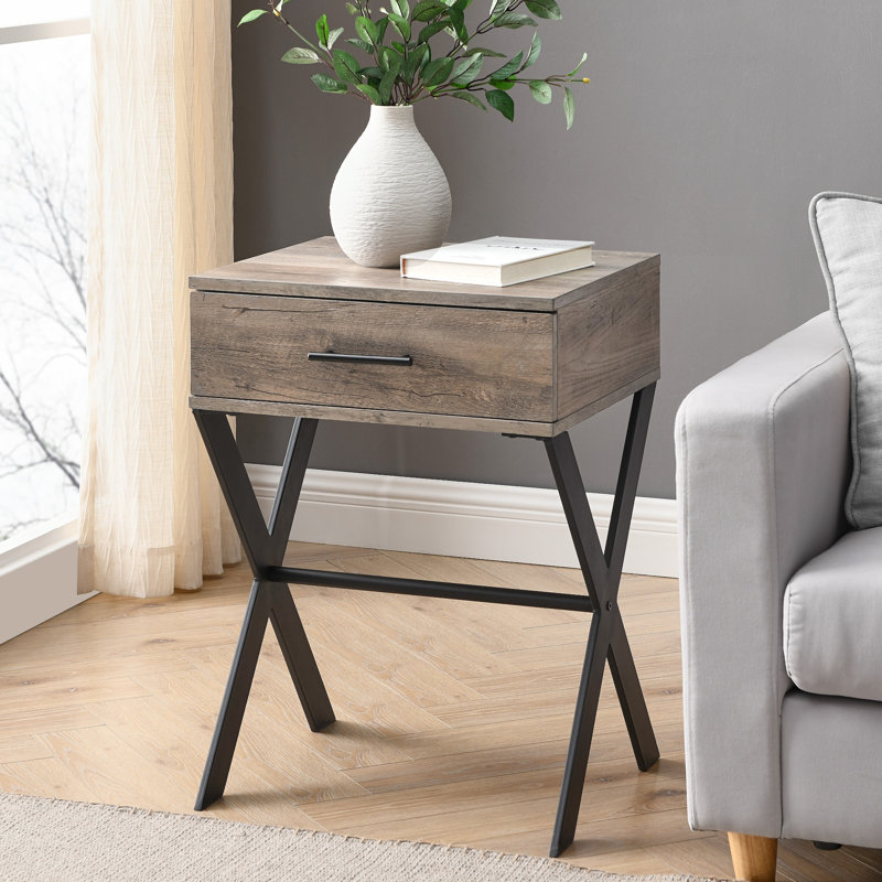 Cross Legs End Table, Grey Wash, Grey Wash