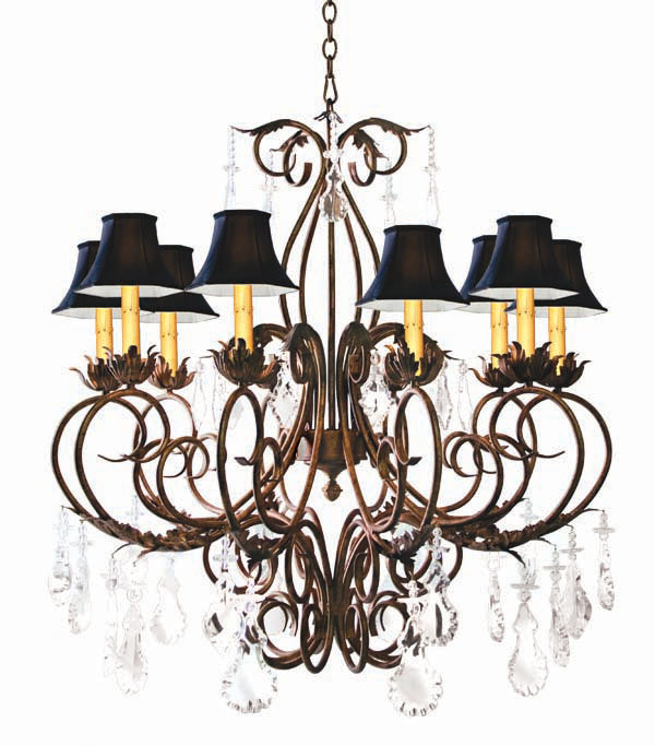Felicia 10 - Light Chandelier, French Bronze, Black Hexagon