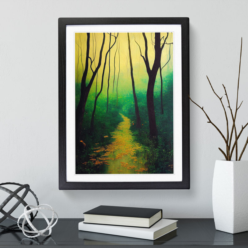 Pretty Forest Path No.1 - Single Picture Frame Painting, Black Framed, 64cm H x 46cm W x 2cm D