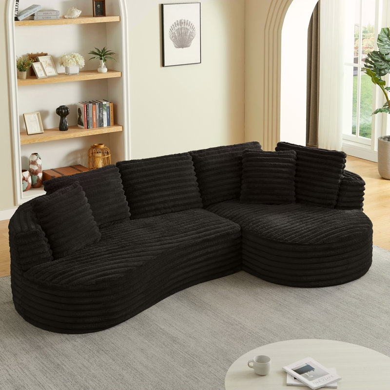 Canapé modulaire en L Corduroy, Face à la gauche, Noir