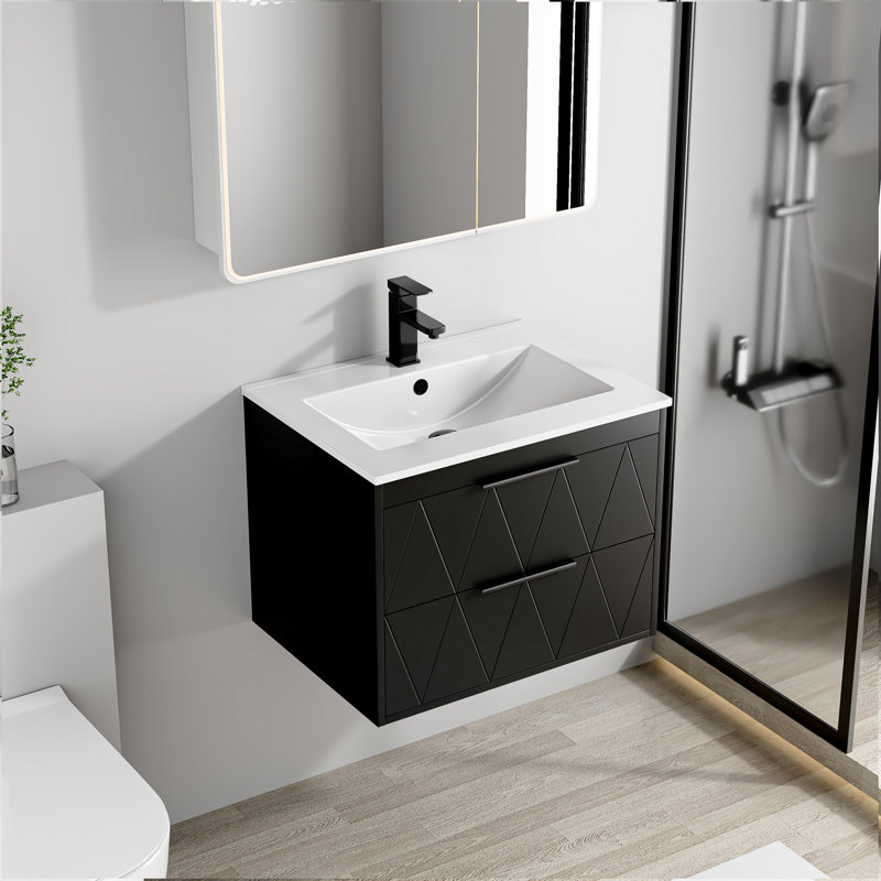 Sharee Wall Mounted Single Bathroom Vanity Set With Sink Top, Zinc Alloy Faucet And Drain, Floating Cabinet With Soft-close Drawers