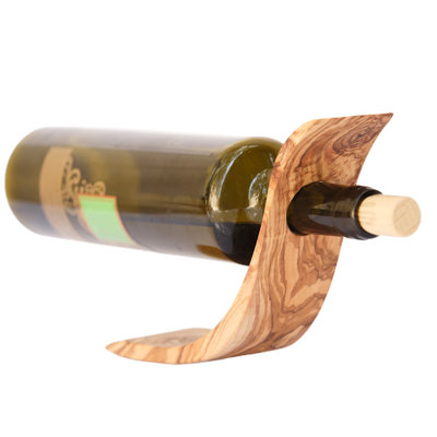 Kitchenware Handcrafted Balancing Olive Wood Wine Bottle Holder - Freestanding Decorative Gift for Wine Lovers by KAMSAH