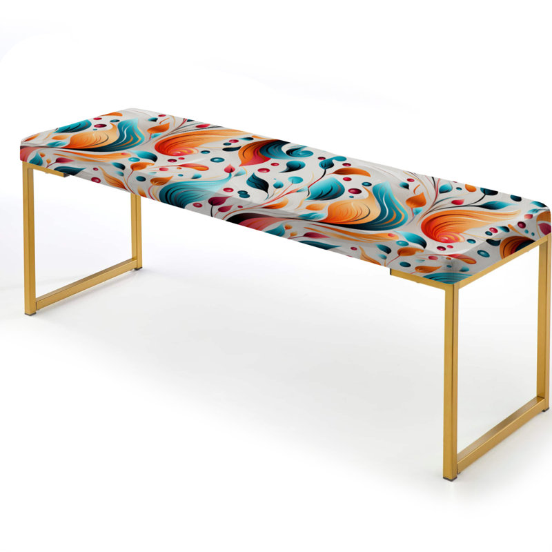 Minimalist Feather Paisley Pattern - Paisley Upholstered Gold Bench