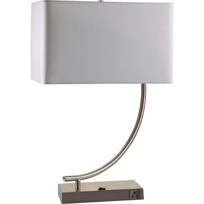 Lampe de table haute 22,5 po en métal avec finition argentée et design incurvé, abat-jour blanc