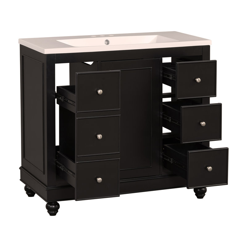 Meuble-lavabo contemporain de 36 po x 18 po x 34 po, 4 tiroirs et 1 porte d'armoire, rangement polyvalent