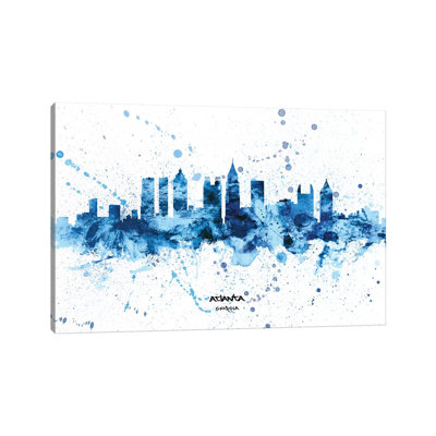 Atlanta Georgia Skyline Splash Blue by Michael Tompsett - Wrapped Canvas Print