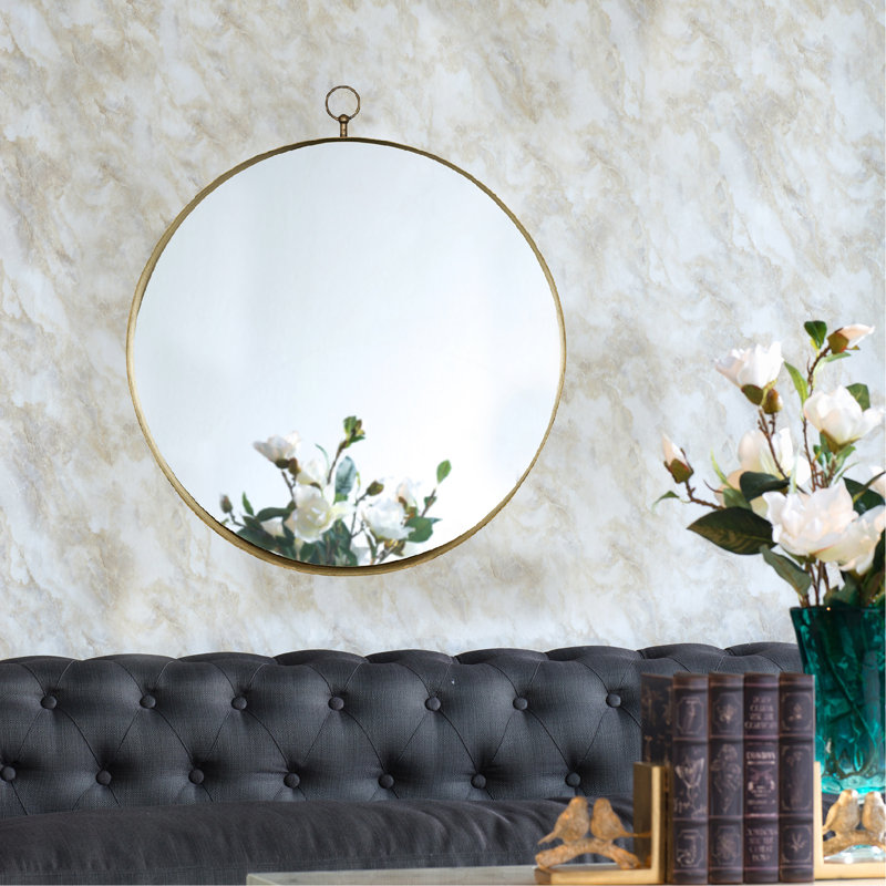 24 po x 28 po, miroir rond doré, miroir circulaire avec cadre en fer pour le couloir du vestibule de la chambre à coucher du salon