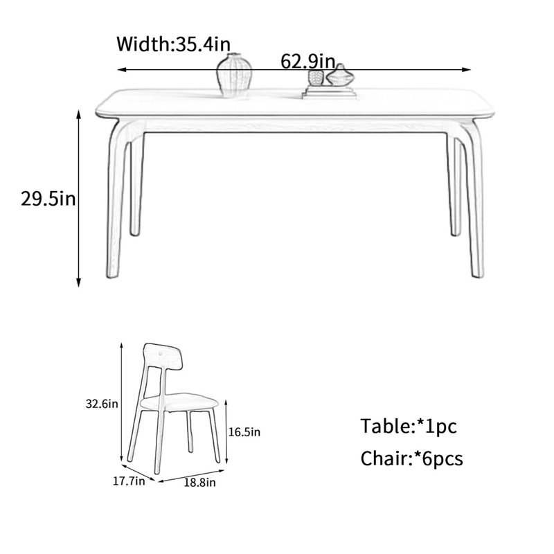 Ensemble repas pour 6 personnes Castano, H 29,5 po x L 62,9 po x l 35,4 po