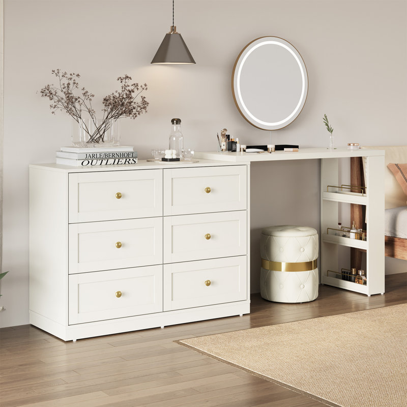 Extendable Makeup Vanity Desk With 6 Drawers