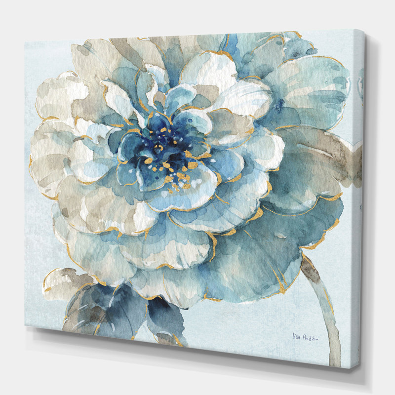 Indigold floral, peinture à l'aquarelle sur toile - aquarelle fleur II, H 30 po x l 30 po x P 1 po