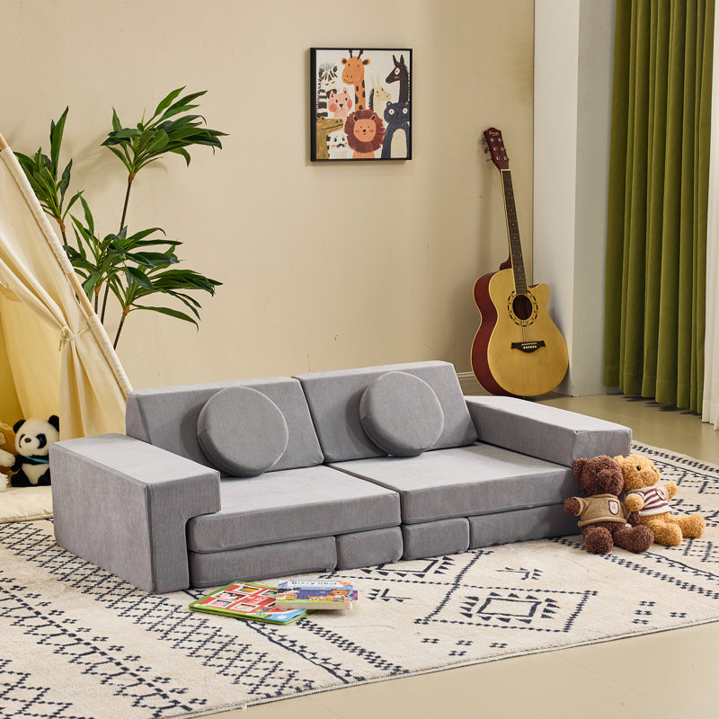14PCS Fold Out Kids Couch Modular Kids Couch For Playroom In Gray, Gray