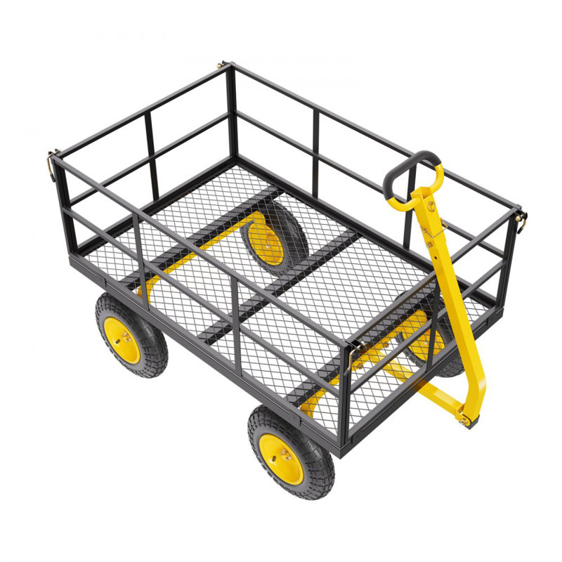 1200 Lbs Steel Garden Cart, Heavy Duty Pullable Garden Wagon Yard Cart, 2 in 1 Outdoor Metal Utility Wagon Yard Trailer with 13" All Terrain Tires, Mesh Removable Sides and 180°Rotating Handle