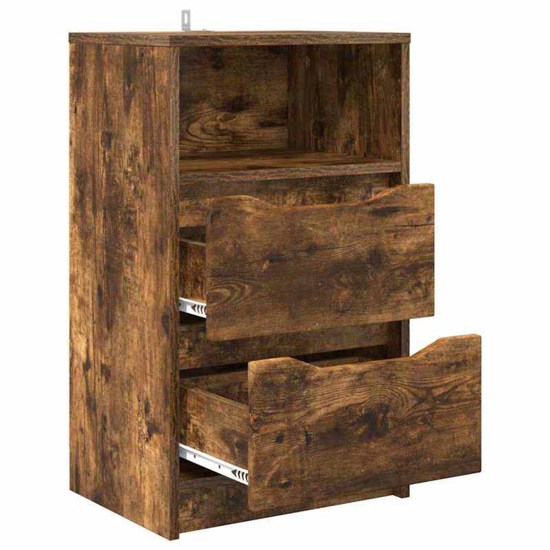 40cm W Manufactured Wood Bedside Table, Smoked Oak