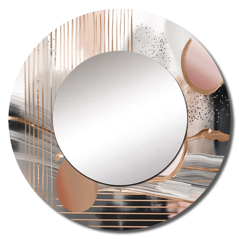 «Peko» Rosegold Circle Chaos IV - miroir mural de formes transitionnelles, miroir décoratif rond moderne, impression d'art en métal