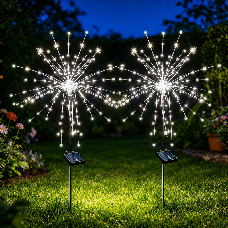 8 modes de feux d'artifice solaires 120 lumières à DEL extérieures imperméables pour le décor des Fêtes, Blanc