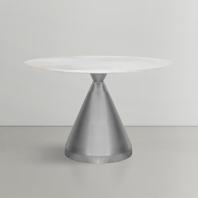Heiderose Round Marble Top Metal Base Dining Table, Silver