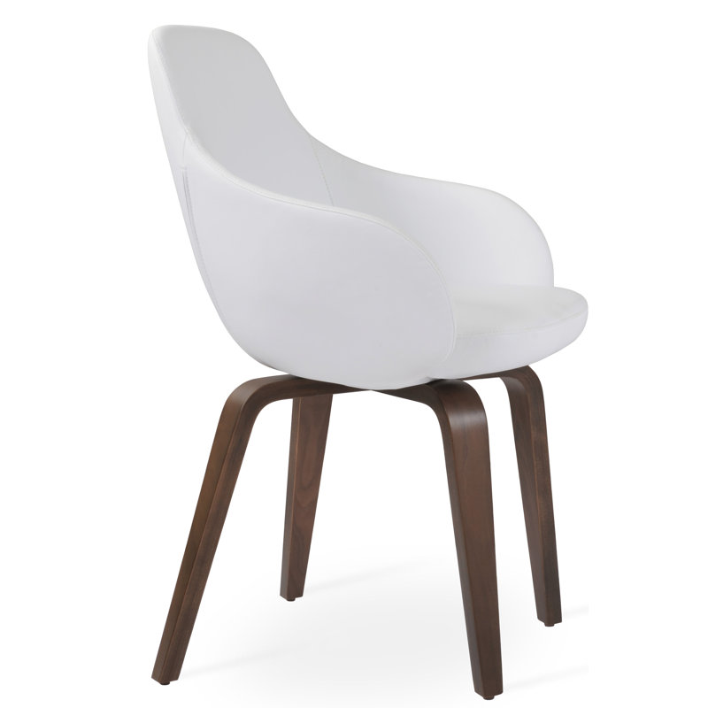 Chaise avec accoudoirs en métal Gazel, Noyer, Blanc