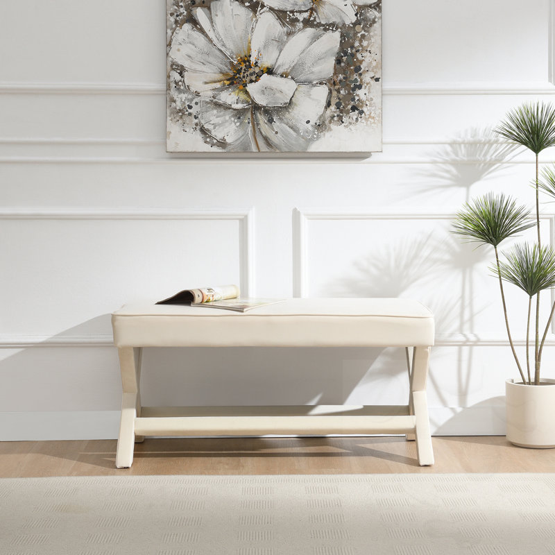 Banc rembourré avec pieds croisés en X, Beige