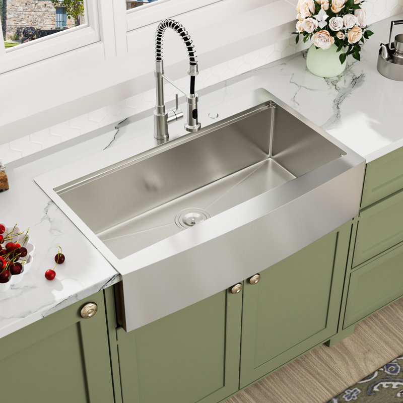 36"L x 22"W Farmhouse / Apron Front Workstation Kitchen Sink 16 Gauge Stainless Steel Single Bowl Drop-In Kitchen Sink