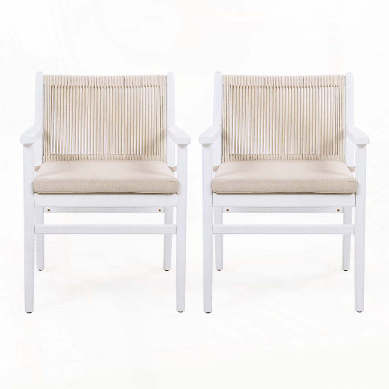 Outdoor Patio Acacia Wood Patio Armchair with Rope Design, White