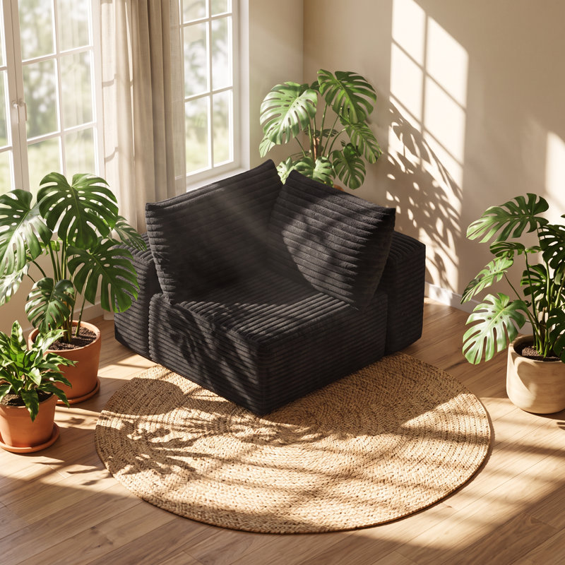 Fauteuil d'angle modulaire en velours côtelé l 39,5 po x P 39,5 po x H 24,43 po Y