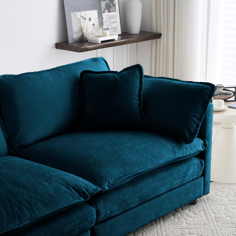 Fauteuil haut en chenille 2, revêtement bleu, base en bois massif, fauteuil d'appoint Relax Seating 2, revêtement bleu, chaises avec coussin décoratif, fabrication, rembourrage en éponge de qualité