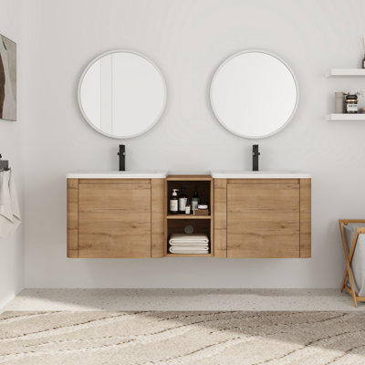 Meuble-lavabo double 60 po avec comptoir en céramique 60 po