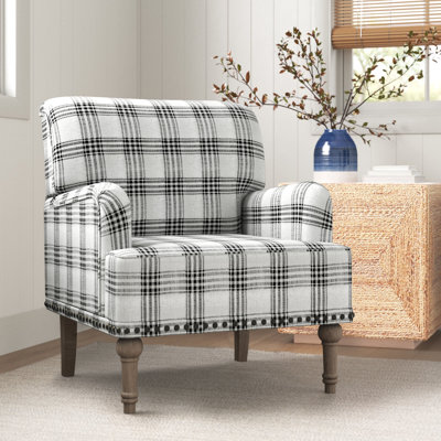 Fauteuil rembourré l 28,7 po Arching avec pieds en bois massif et garniture cloutée