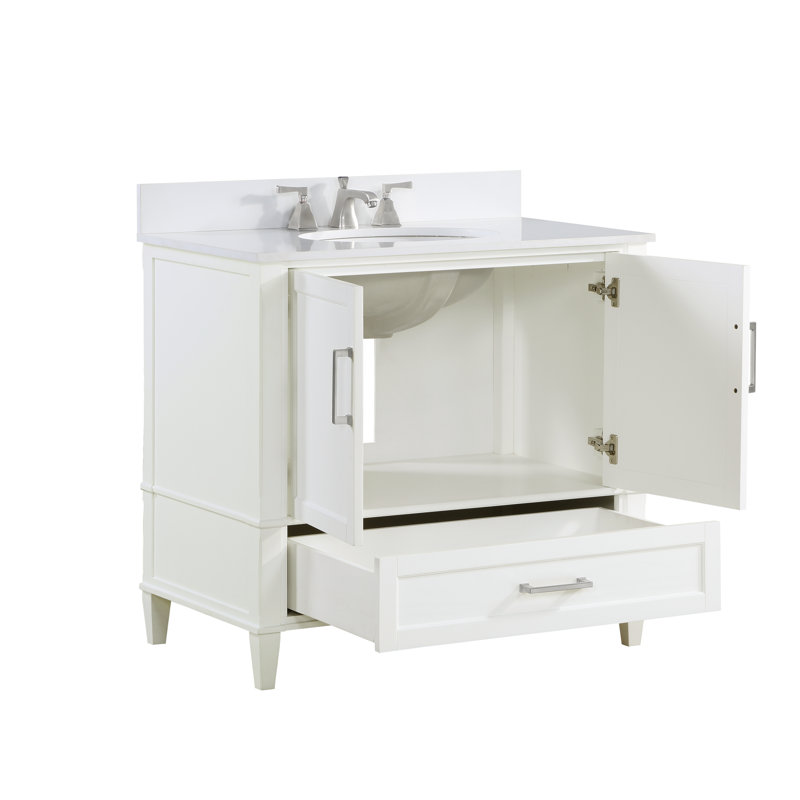 Montauk 36'' Single Bathroom Vanity with Top, White Granite, Pure White