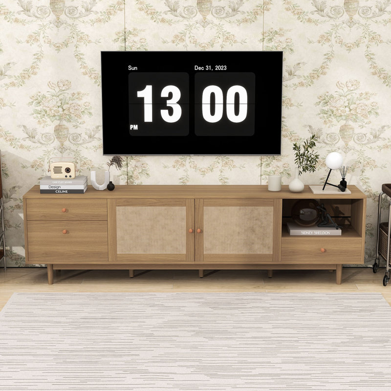 Bohemian TV Stand with Rattan Doors and Drawers & Cabinets