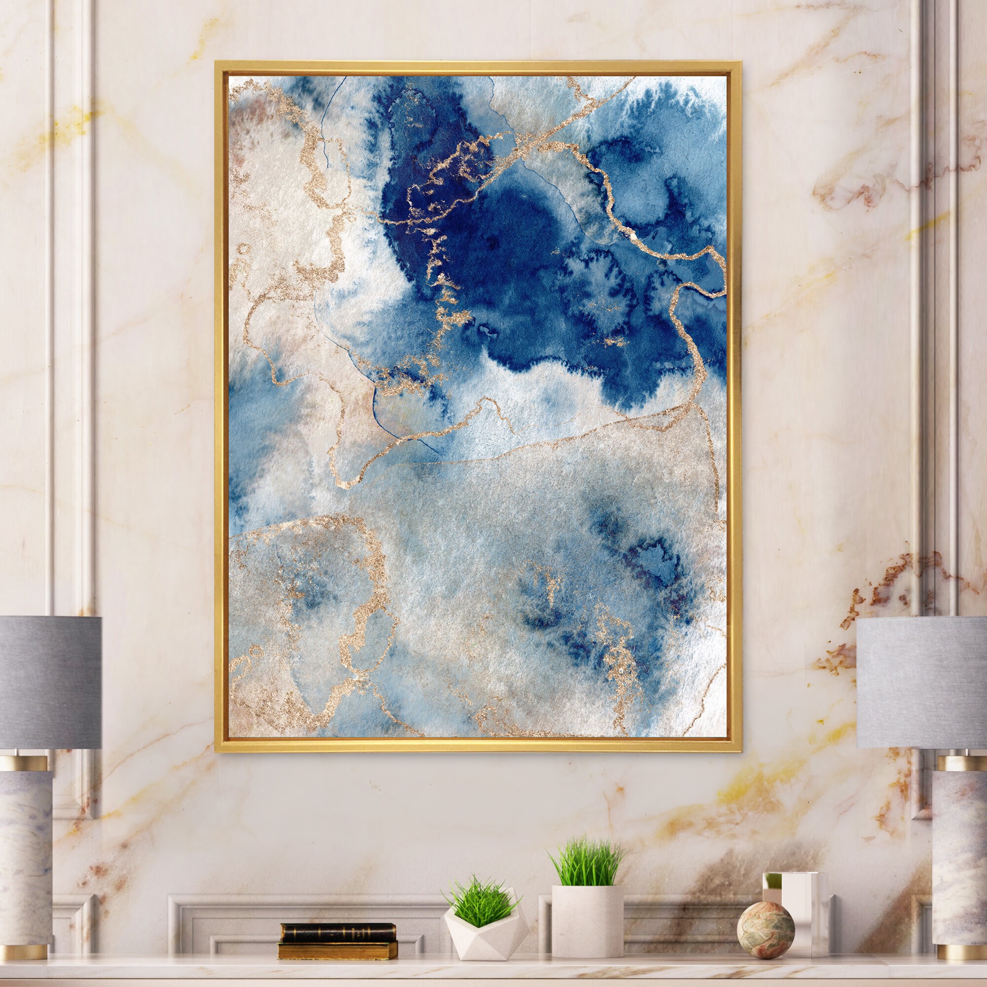 Blue Gold Marble Canvas , Luxury Wall Art, Abstract Wall Decor, Navy Blue  Canvas