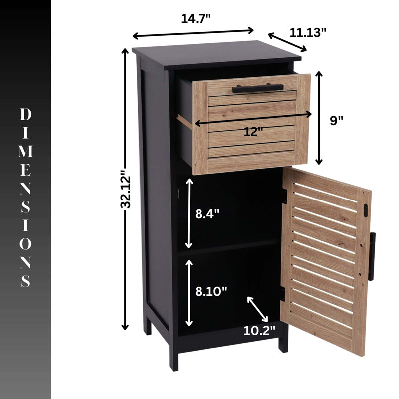 Compact Bathroom Storage Cabinet with Drawer and Vented Door, Black and Brown - Bergen Collection