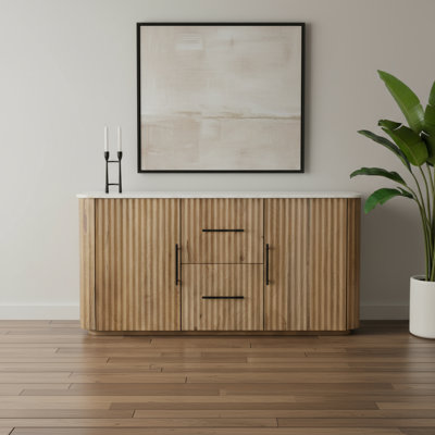 Buffet en bois massif et marbre 63 po avec deux portes 63 po