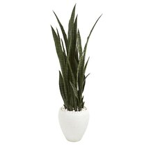 DUZYXI Artificial Snake Plants 16 with White Ceramic Pot Sansevieria Plant  Fake Snake Plant Greenery Faux Plant in Pot for Home Office Living Room