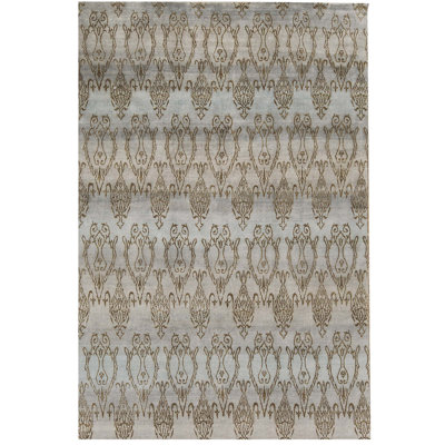 Tapis gris et brun noué à la main de haute qualité