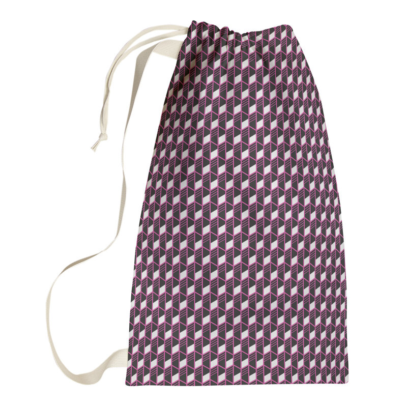 Sac à linge à rayures géométriques, Petit (H 64 po x l 20 po x P 1,5 po), Vert/rose/bleu