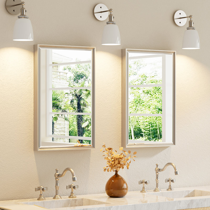 Miroir de salle de bain mural Lohoski, 30 po x 22 po, Nickel brossé
