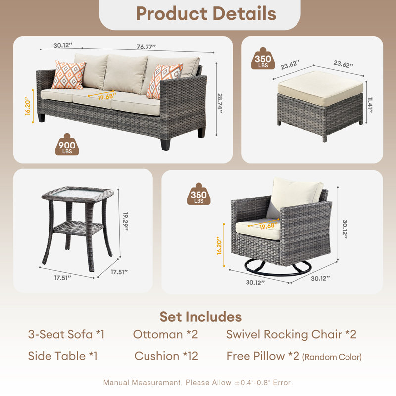 Ensemble de patio complet en rotin pour 5 personnes avec foyer Ben, Polypropylène beige / oléfine, Non