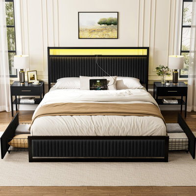 Lit plateforme tapissier avec rangement à 2 tiroirs Antioch