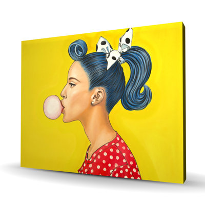Retro Woman with Beautiful Ponytail - Red Clothes Canvas Art