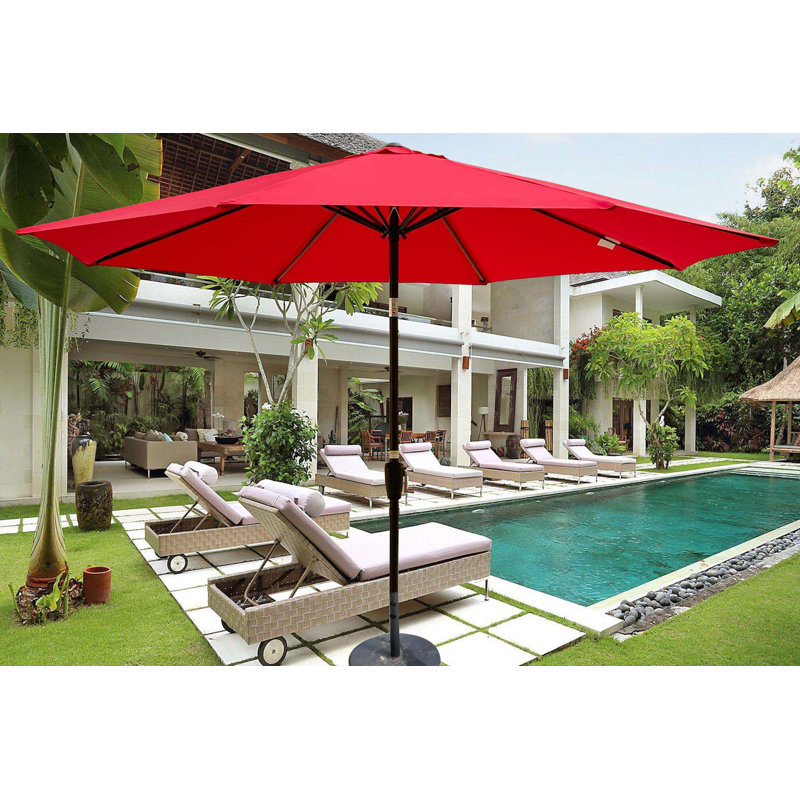 Parasol de patio extérieur 10pi (3 m) sans rabat, 8 pièces, avec inclinaison, avec manivelle, sans base, rouge, taille de poteau 38 mm