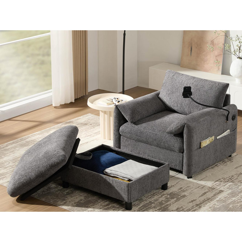 38" Single Sofa with Storage Ottoman, Gray
