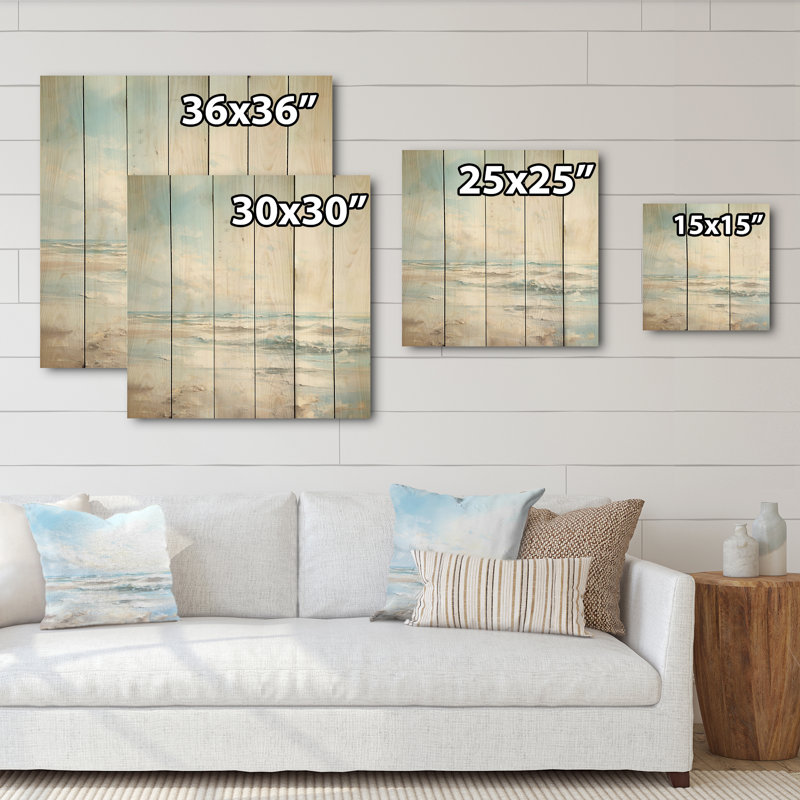 «Coastal Waves Charm in Winter» - art mural en bois côtier sur bois de pin naturel, H 36 po x l 36 po
