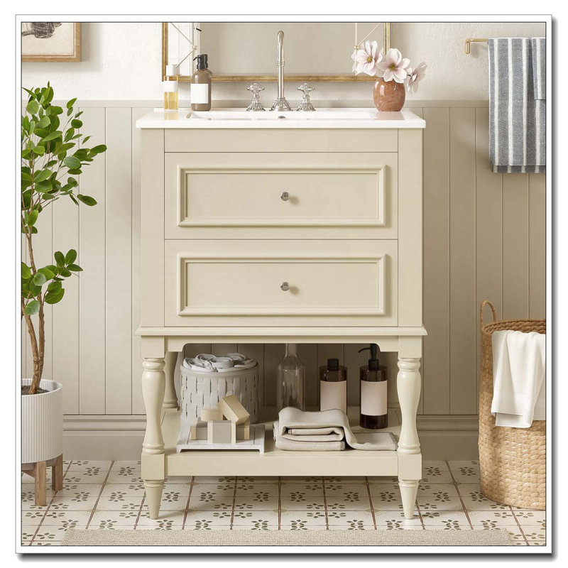 Meuble-lavabo 24 po avec lavabo en céramique, Beige